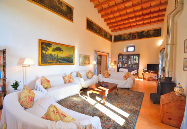 Salon der Finca in Alcudia mit Schwimmbad und Aussicht Salon der Finca in Alcudia mit Schwimmbad und Aussicht