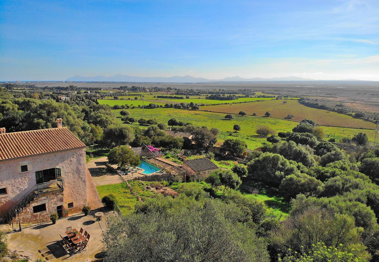 Luftaufnahme des Bereichs, in dem sich die Finca von Alcudia befindet. Luftaufnahme des Bereichs, in dem sich die Finca von Alcudia befindet.