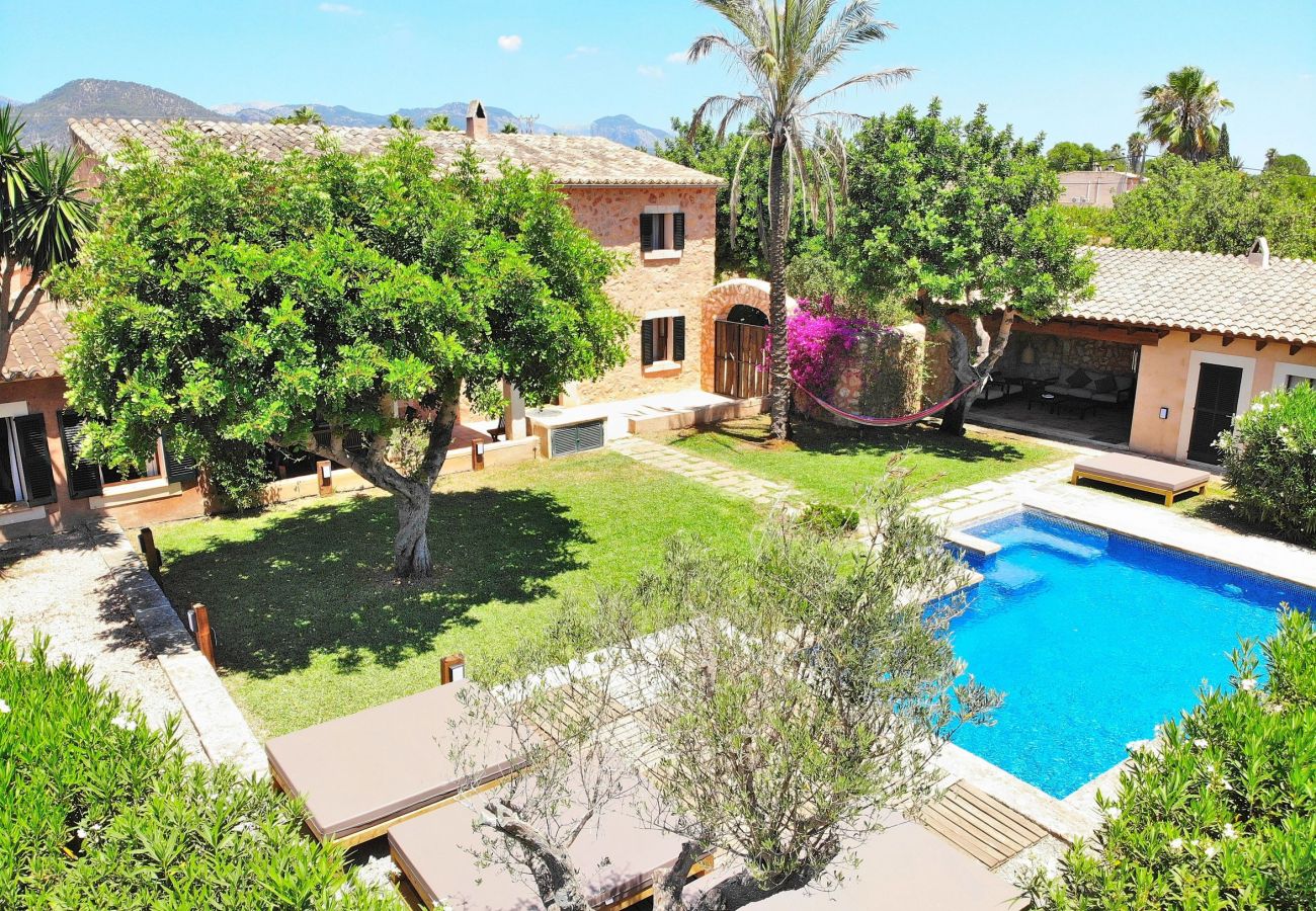 Aussicht auf ein Ferienhaus mit Schwimmbad und viel Natur 